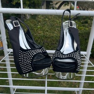 Black Studded Platform Slingback Heels